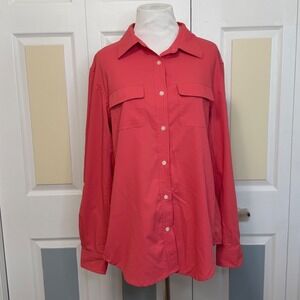 Coolibar UPF 50+ Sun Protection Long Sleeve Collared Shirt Women's Medium Coral